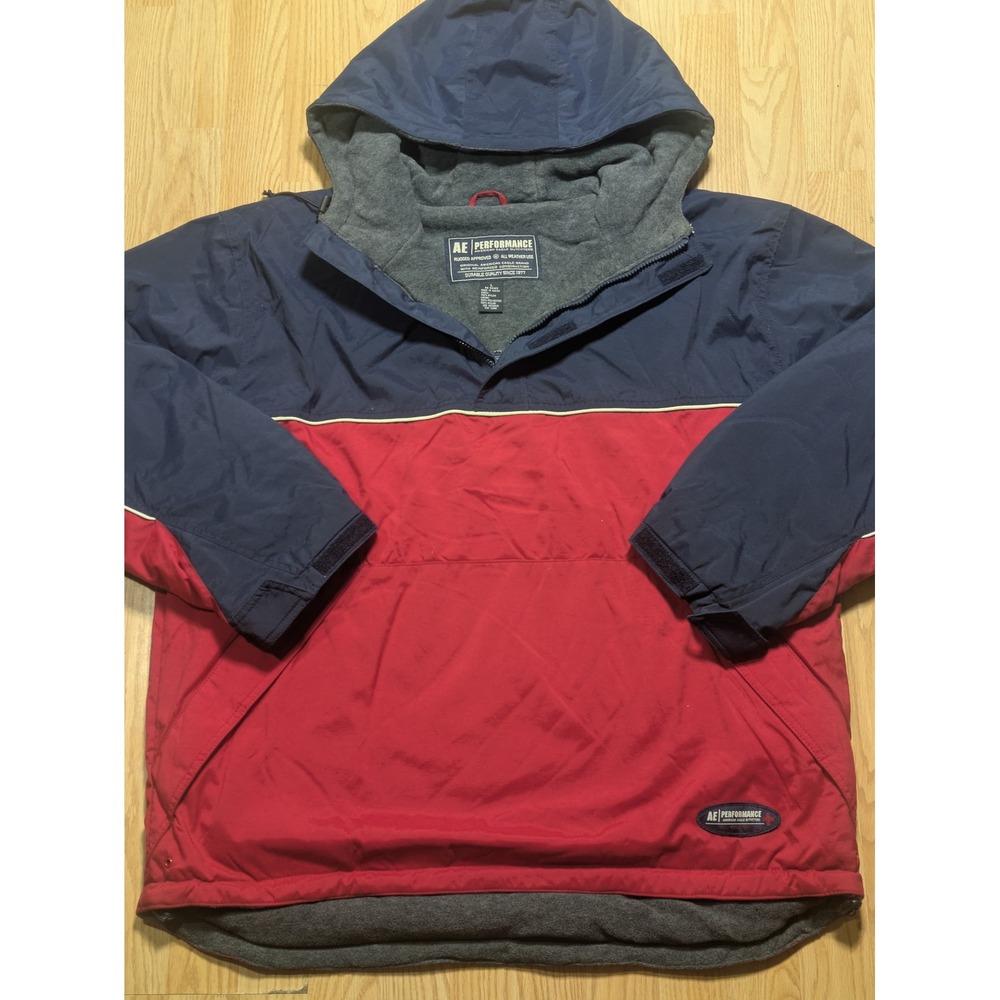 American Eagle Mens Performance Anorak Jacket Colorblock Red Blue Large